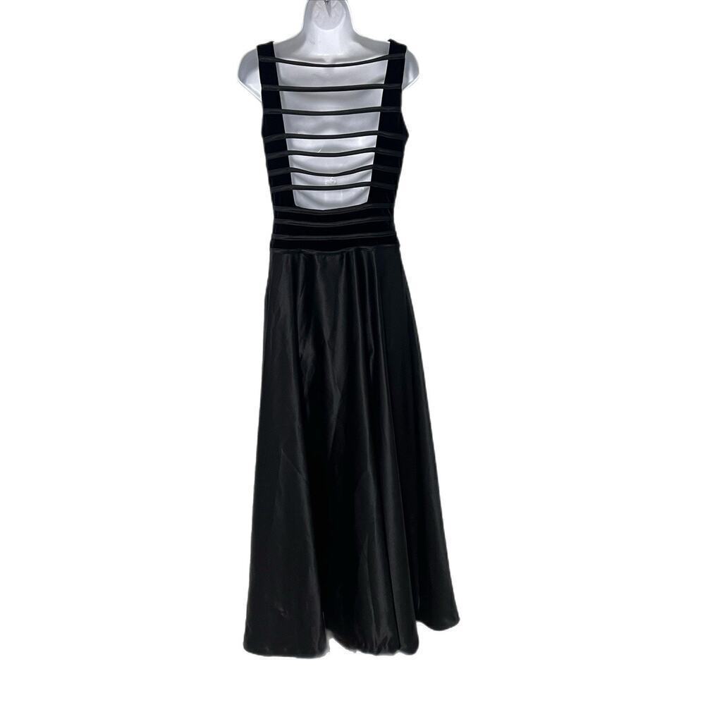 JS Collection Maxi Dress Gown Size 10 Black Velvet Stripe Back Satin Whimsygoth